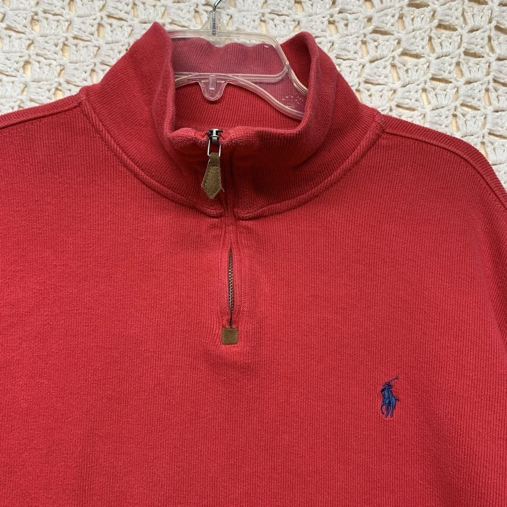Polo Ralph Lauren‎ Sweatshirt Mens XL Red  1/4 Zip Pullover Adult 100%Cotton Vtg